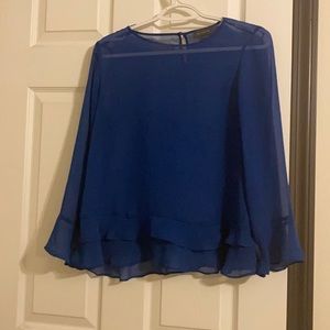 Sheer long sleeve blue blouse